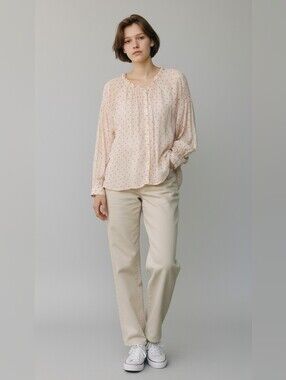 Mango Light Pink Dotted Peasant Blouse - Women